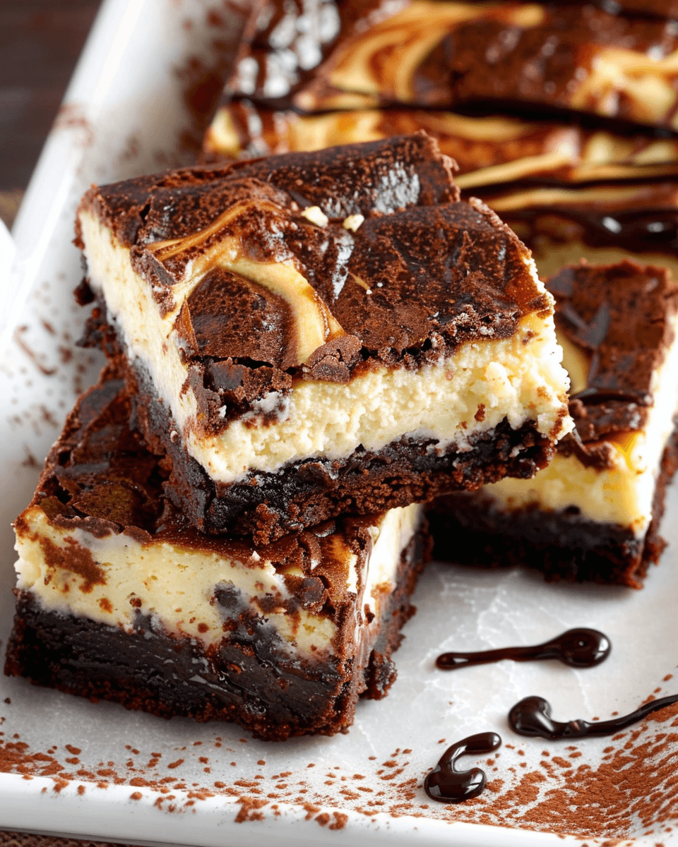 Decadent cheesecake brownies with a rich, fudgy base and a creamy cheesecake layer, swirled together for the perfect indulgent treat.
