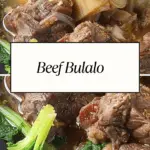 A steaming bowl of Beef Bulalo with tender beef shank, bone marrow, fresh greens, corn, and a rich, flavorful broth.