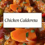 A rich and hearty Chicken Caldereta stew with tender chicken, carrots, bell peppers, and potatoes simmered in a flavorful tomato-based sauce.