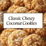 Golden brown coconut cookies with toasted coconut flakes on top, arranged on parchment paper.