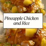 Glazed pineapple chicken served over fluffy rice, topped with juicy pineapple chunks, green onions, and black pepper.