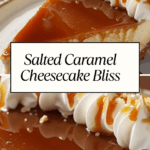 A slice of creamy cheesecake topped with rich salted caramel, whipped cream, and crumbled cookies, served on a plate.
