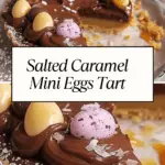 A rich salted caramel tart with a buttery crust, topped with smooth chocolate ganache, mini eggs, and a sprinkle of sea salt.