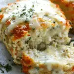 Mini garlic Parmesan chicken meatloaf topped with melted mozzarella and parsley, sliced open to reveal a moist, cheesy interior.
