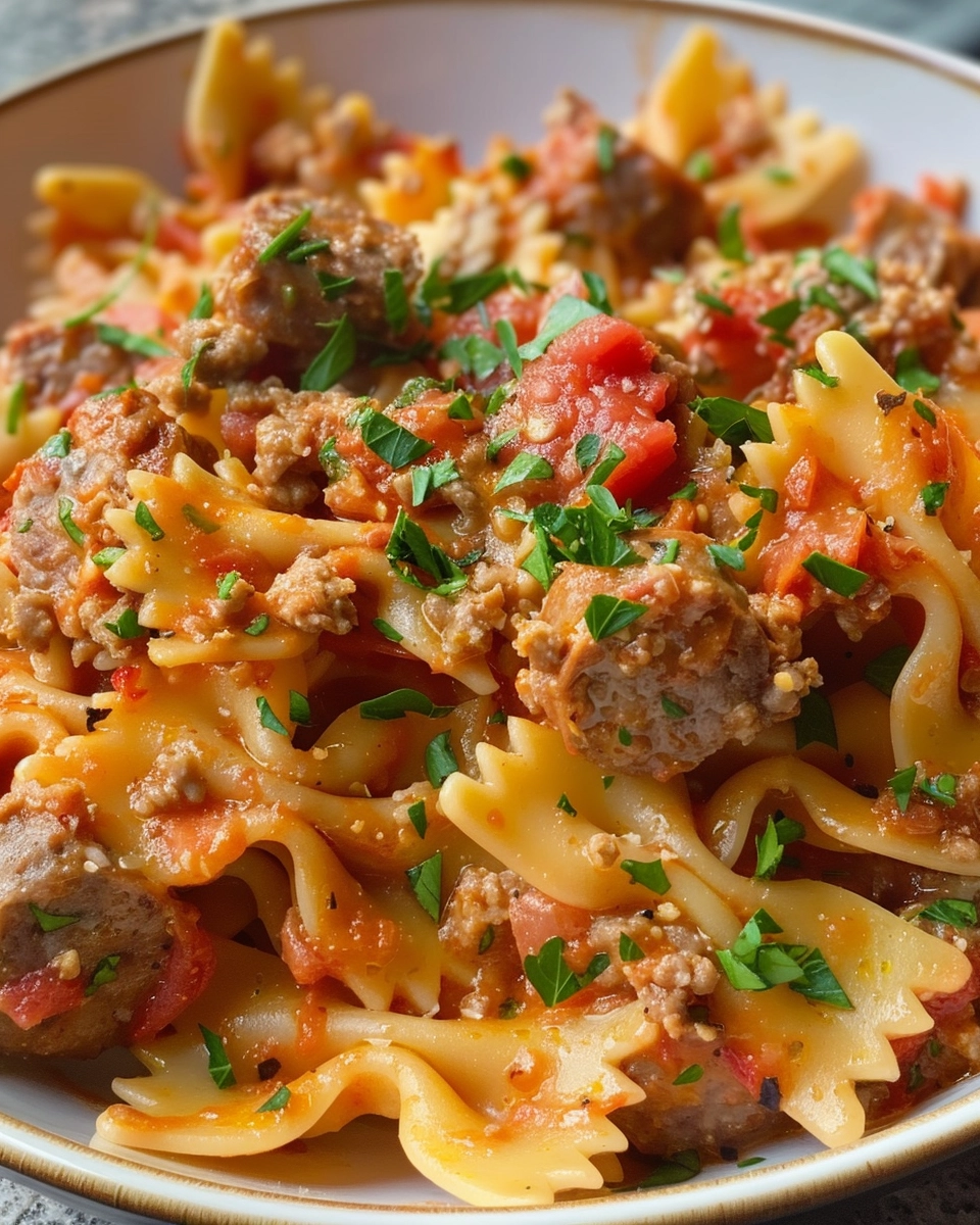 Bow Ties with Sausage, Tomatoes, and Cream Recipe
