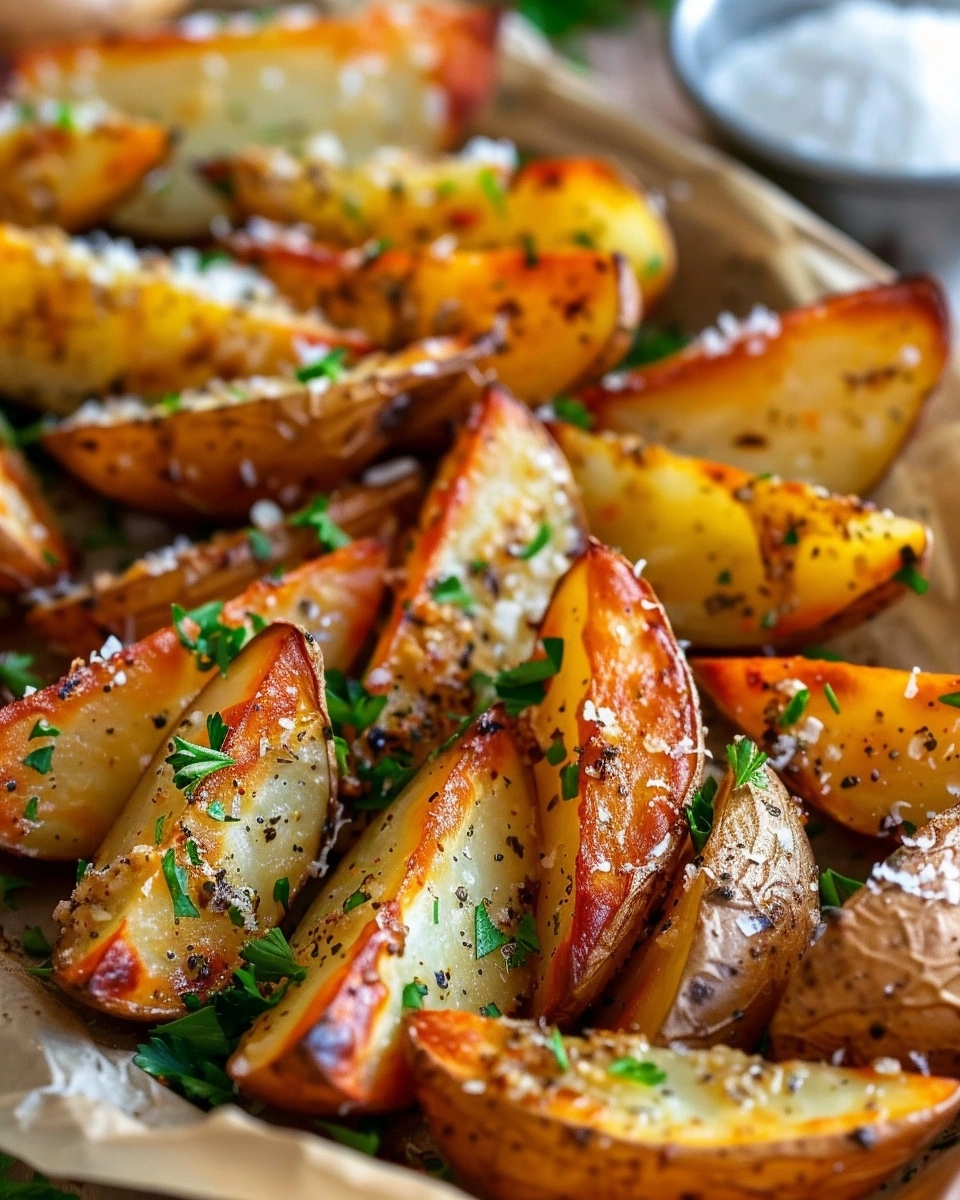 Baked Garlic Parmesan Potato Wedges Recipe - Recipe Image