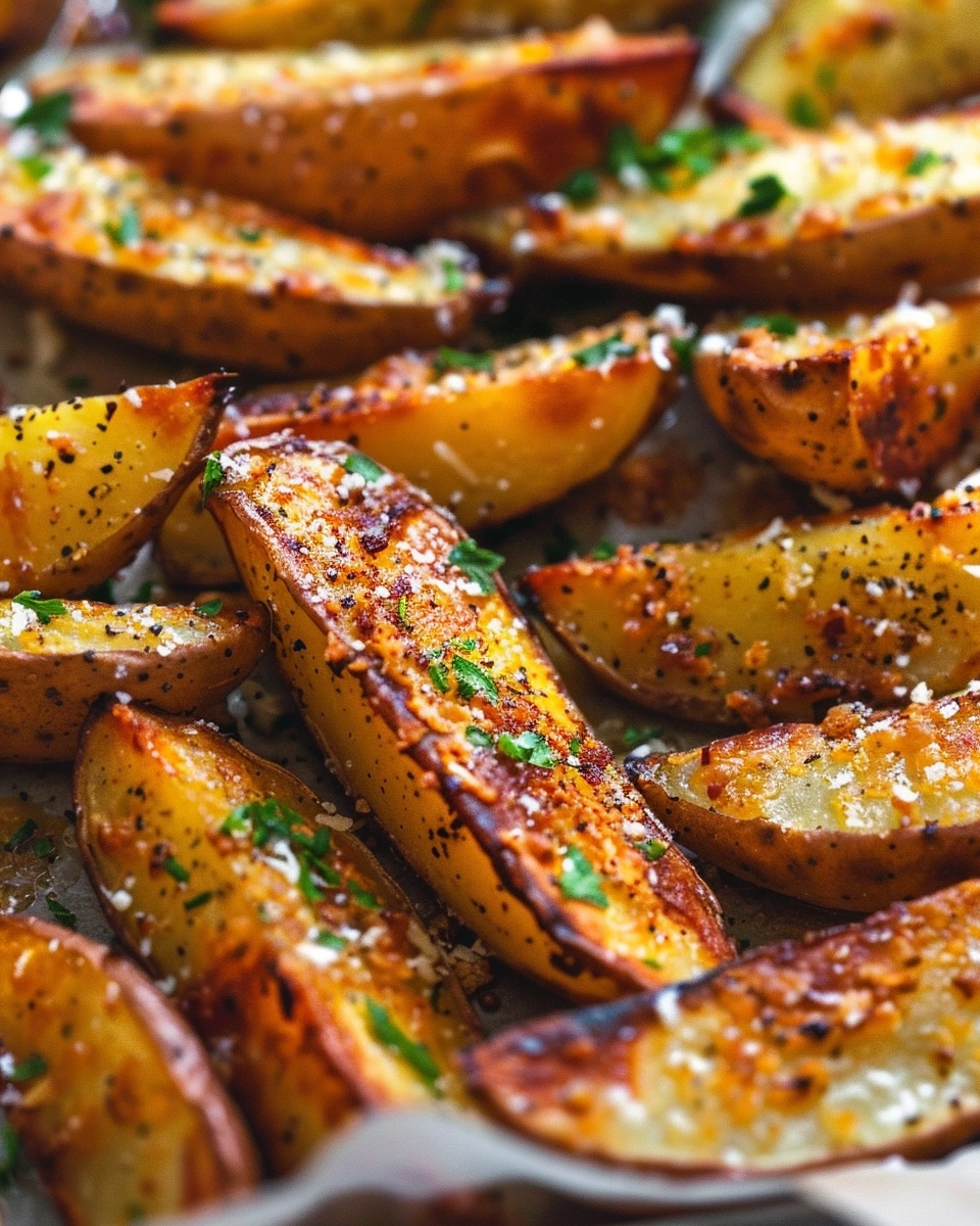 Baked Garlic Parmesan Potato Wedges Recipe - Recipe Image