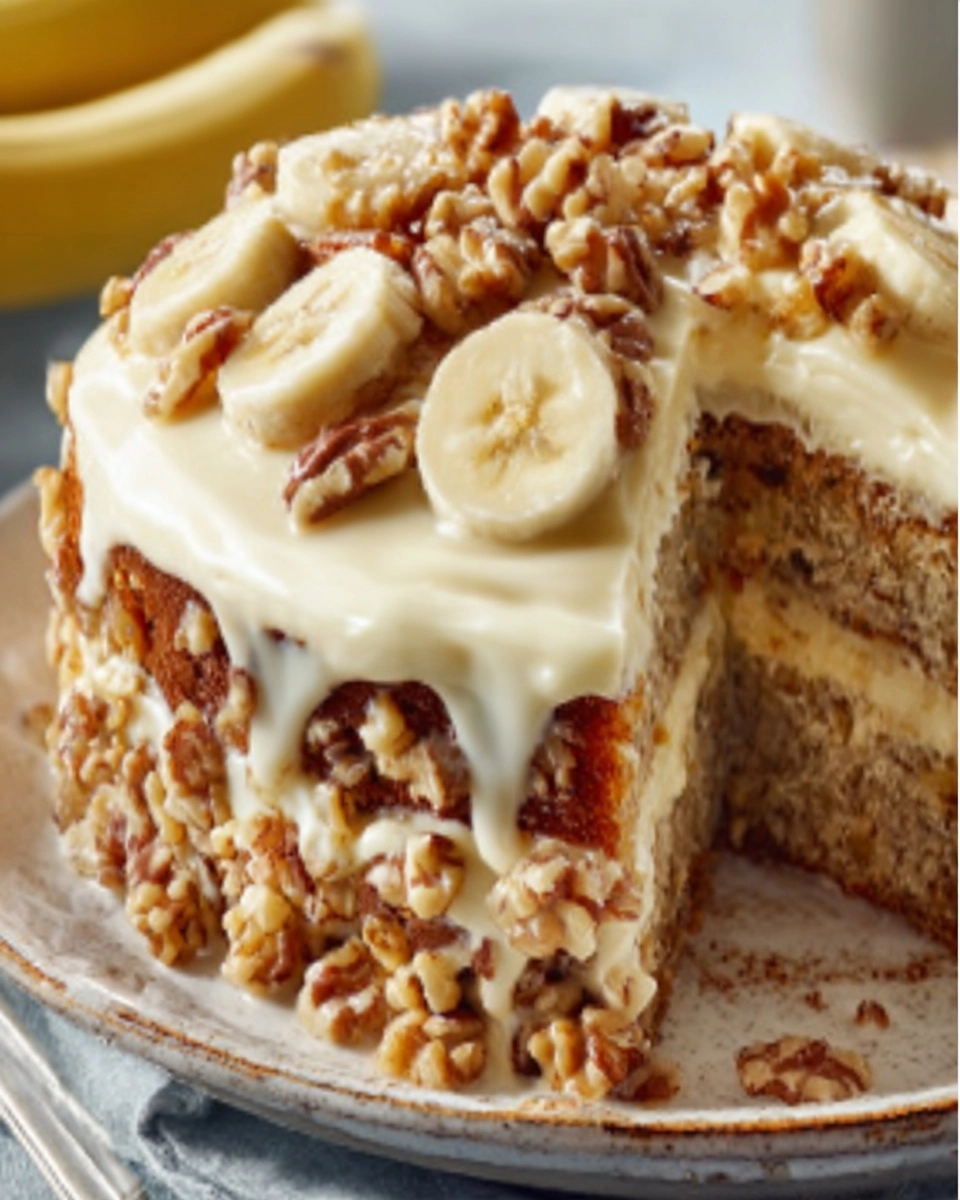 Luscious Vanilla Banana Walnut Cake Recipe - Recipe Image