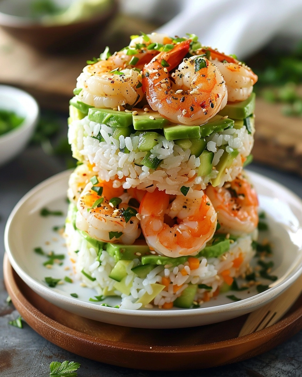 Spicy Shrimp Sushi Towers Recipe - Recipe Image