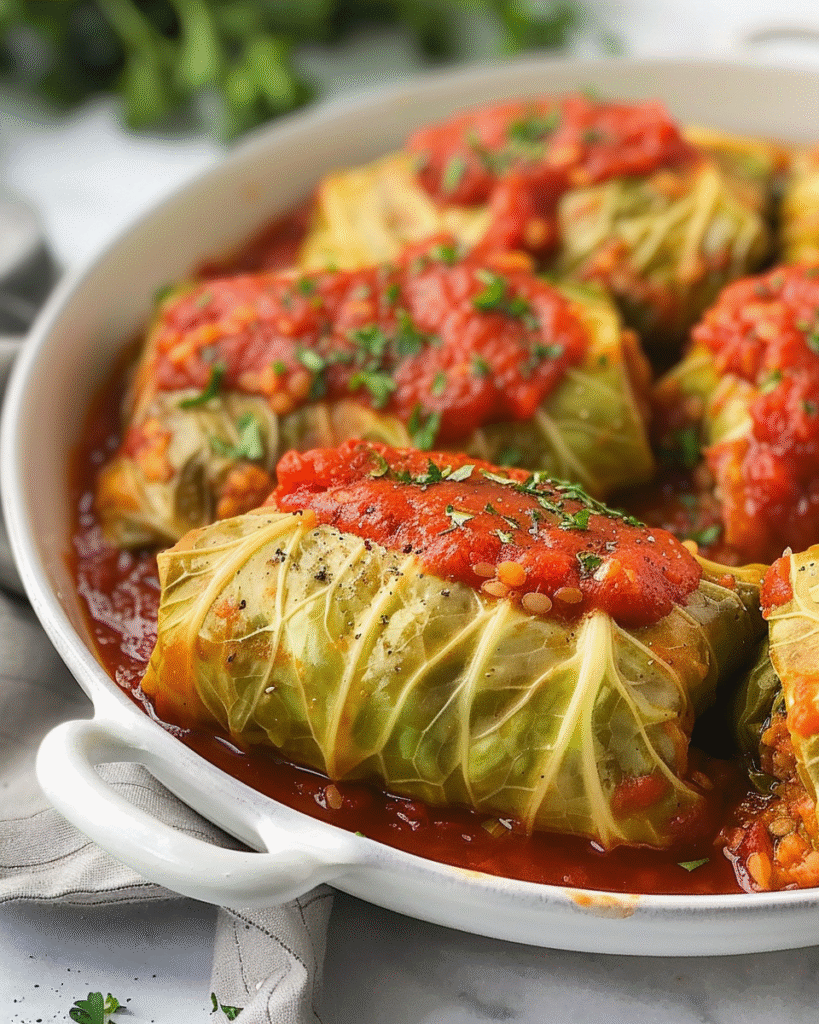 Lentil & Brown Rice Stuffed Cabbage Rolls Recipe