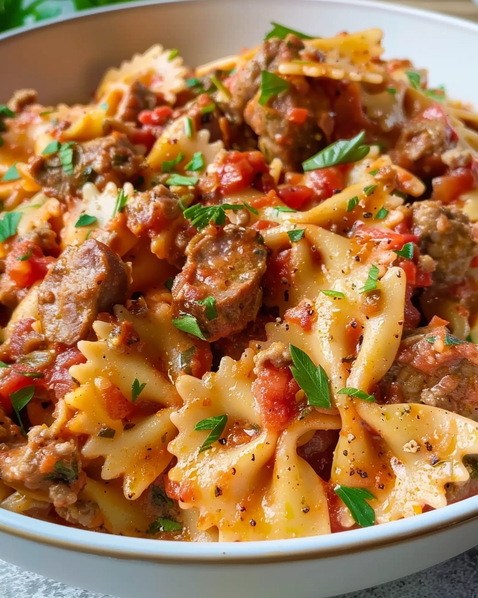 Bow Ties with Sausage, Tomatoes, and Cream Recipe - Recipe Image