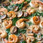 Creamy Spinach Mushroom Shrimp Skillet Recipe
