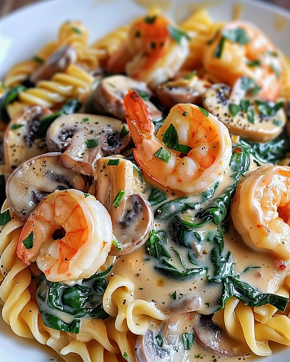 Creamy Spinach Mushroom Shrimp Skillet Recipe - Recipe Image