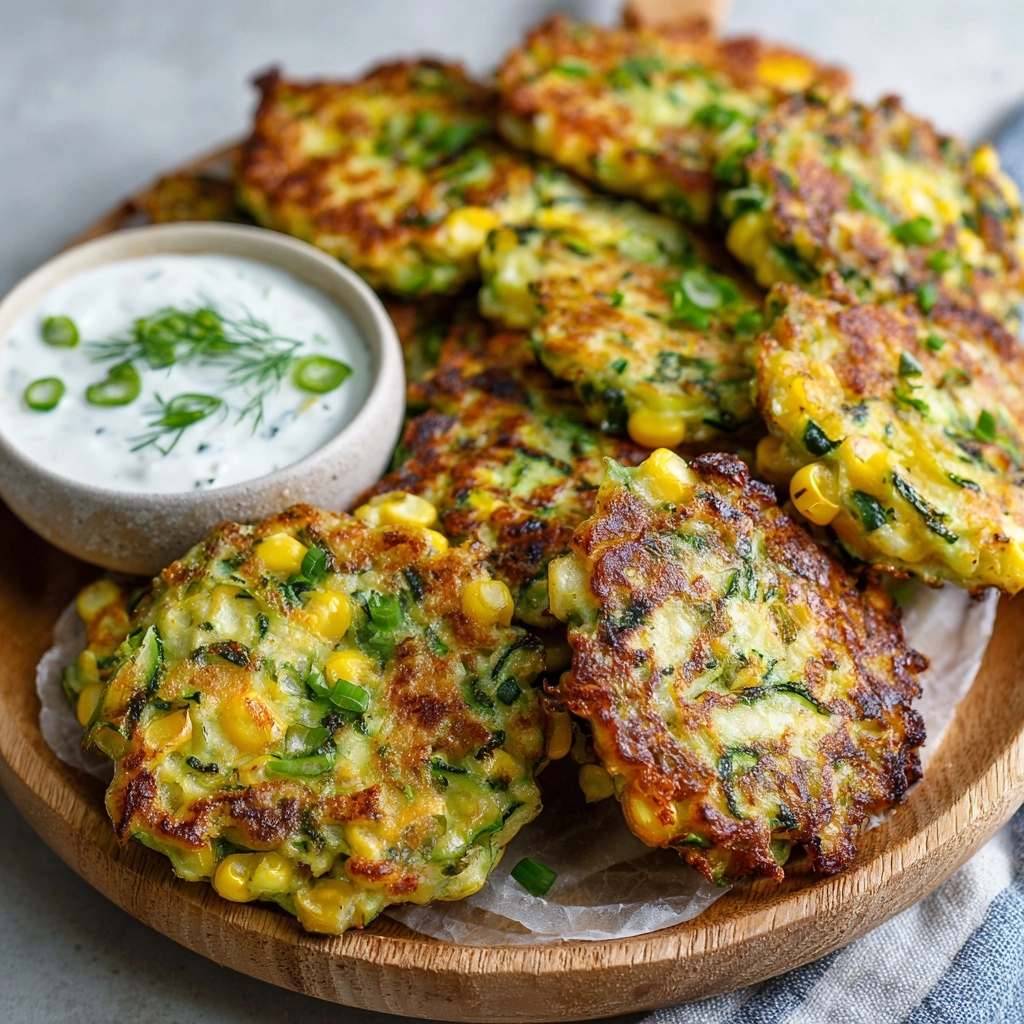 Zucchini & Corn Fritters with Yogurt Dip Recipe - Recipe Image