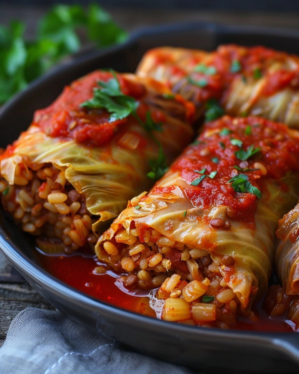 Lentil & Brown Rice Stuffed Cabbage Rolls Recipe - Recipe Image