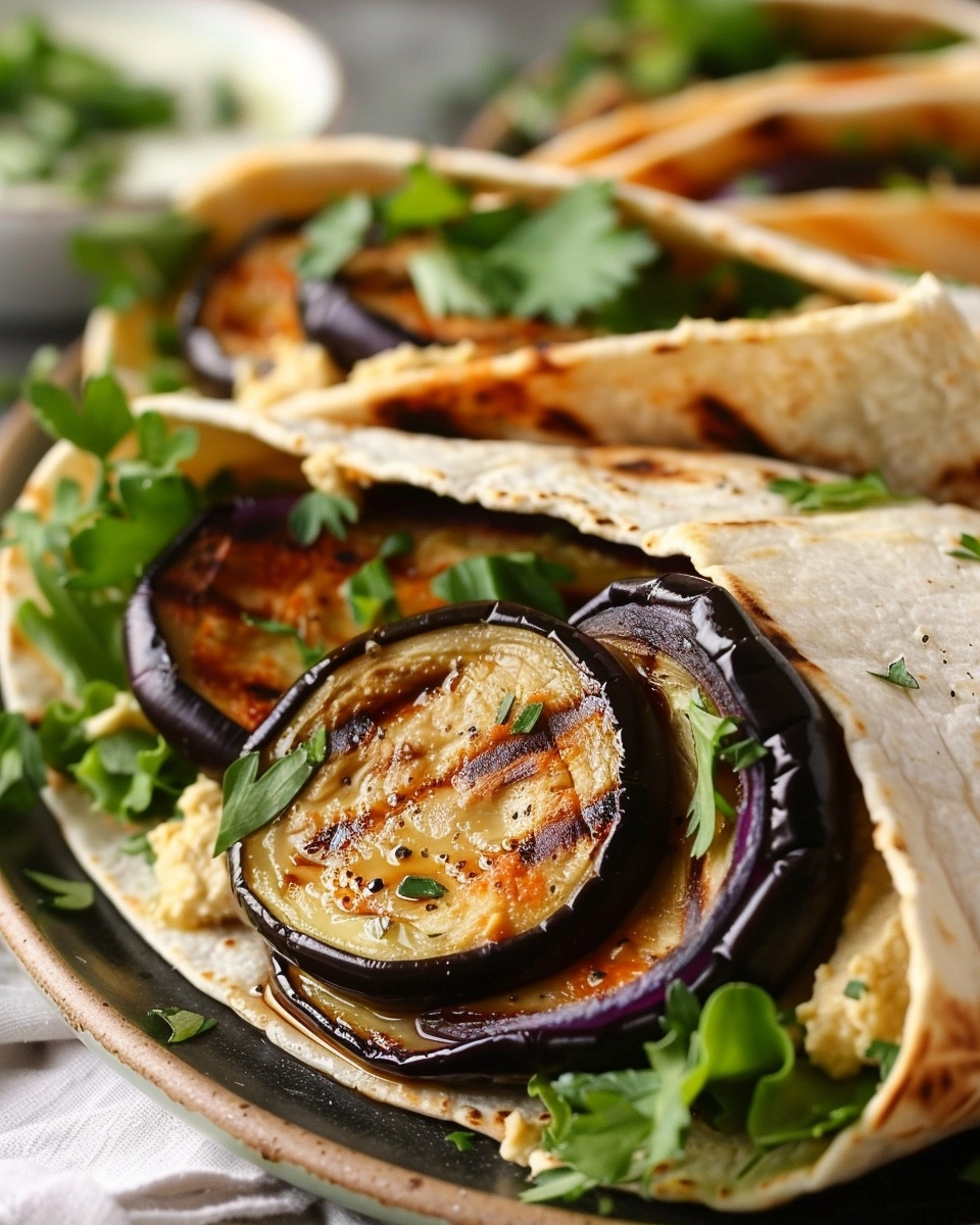 Grilled Eggplant & Hummus Wraps Recipe