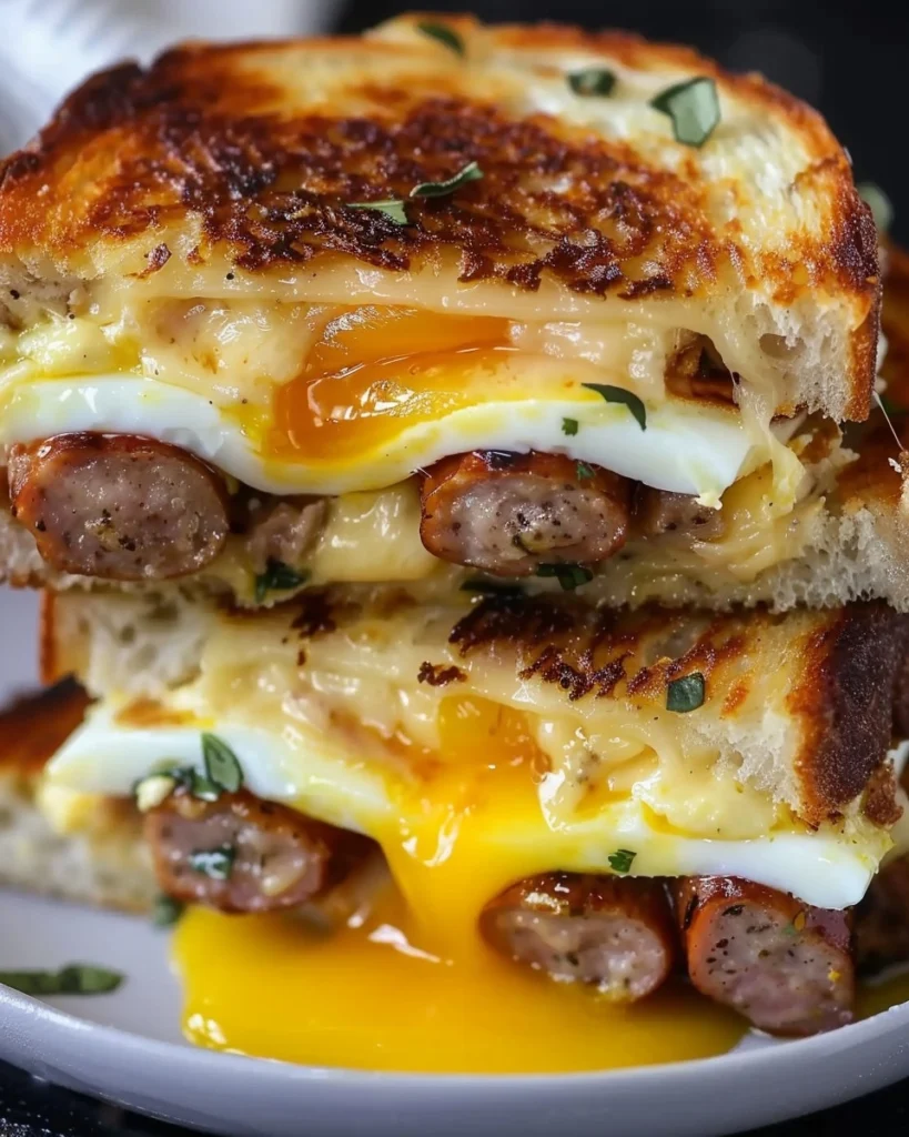 Breakfast Grilled Cheese with Scrambled Eggs & Sausage Recipe