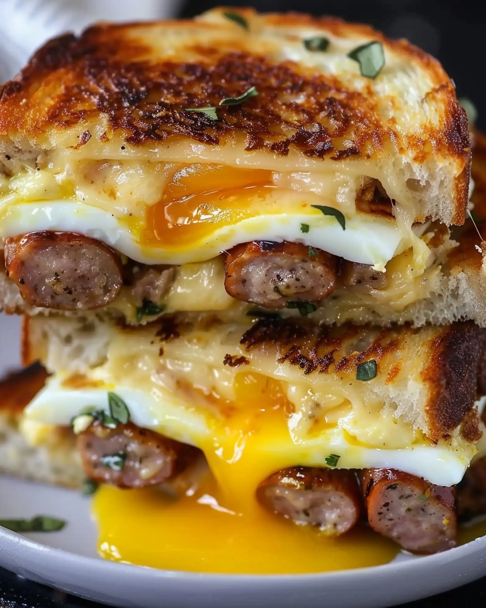 Breakfast Grilled Cheese with Scrambled Eggs & Sausage Recipe
