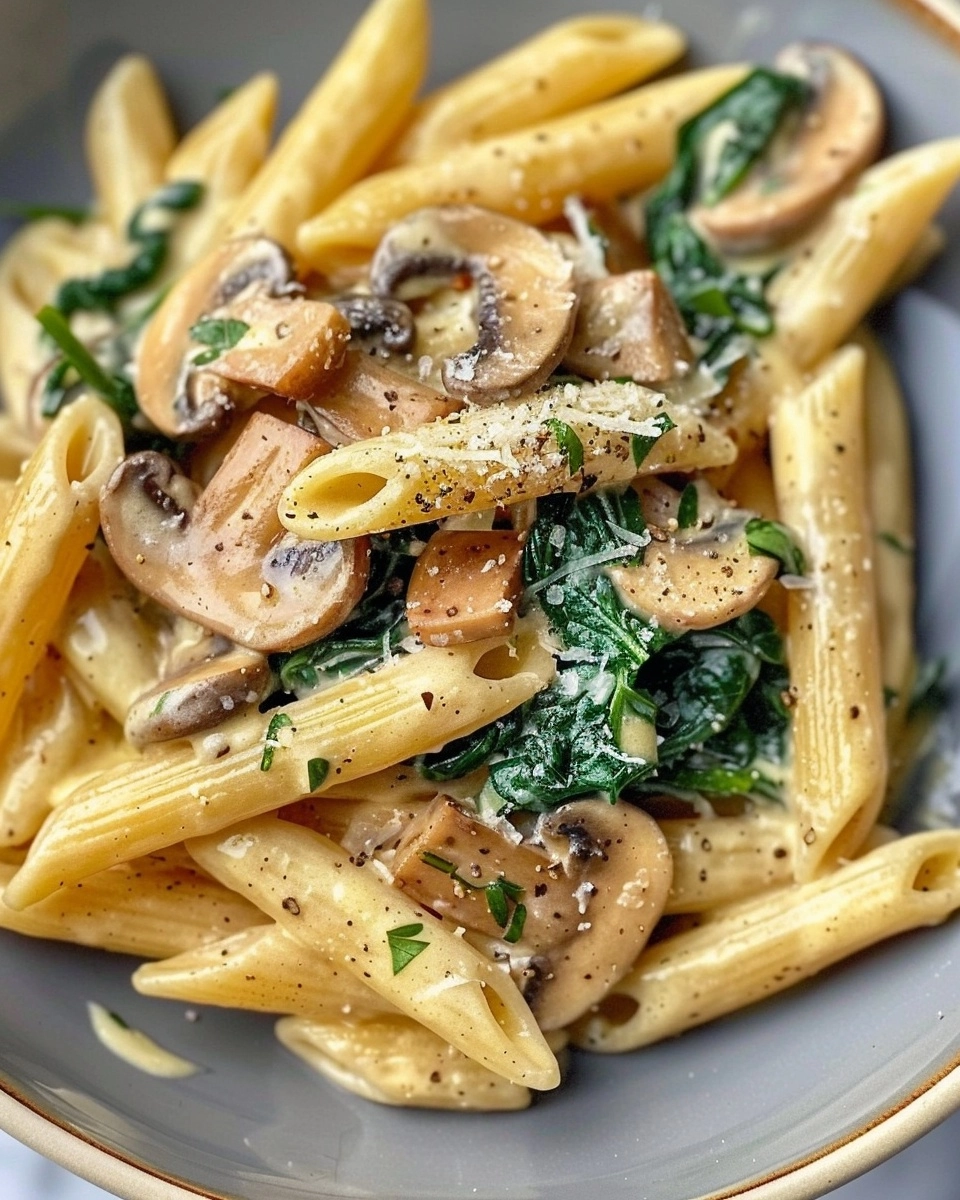 Creamy Mushroom Spinach Pasta Delight Recipe - Recipe Image