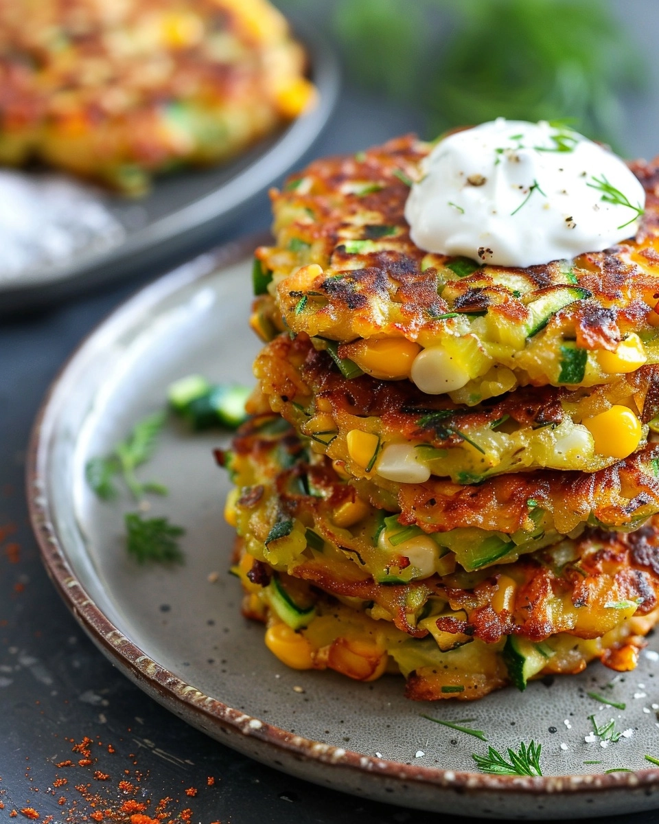 Zucchini & Corn Fritters with Yogurt Dip Recipe