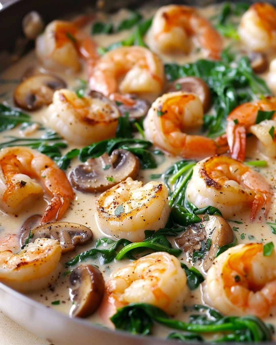 Creamy Spinach Mushroom Shrimp Skillet Recipe - Recipe Image