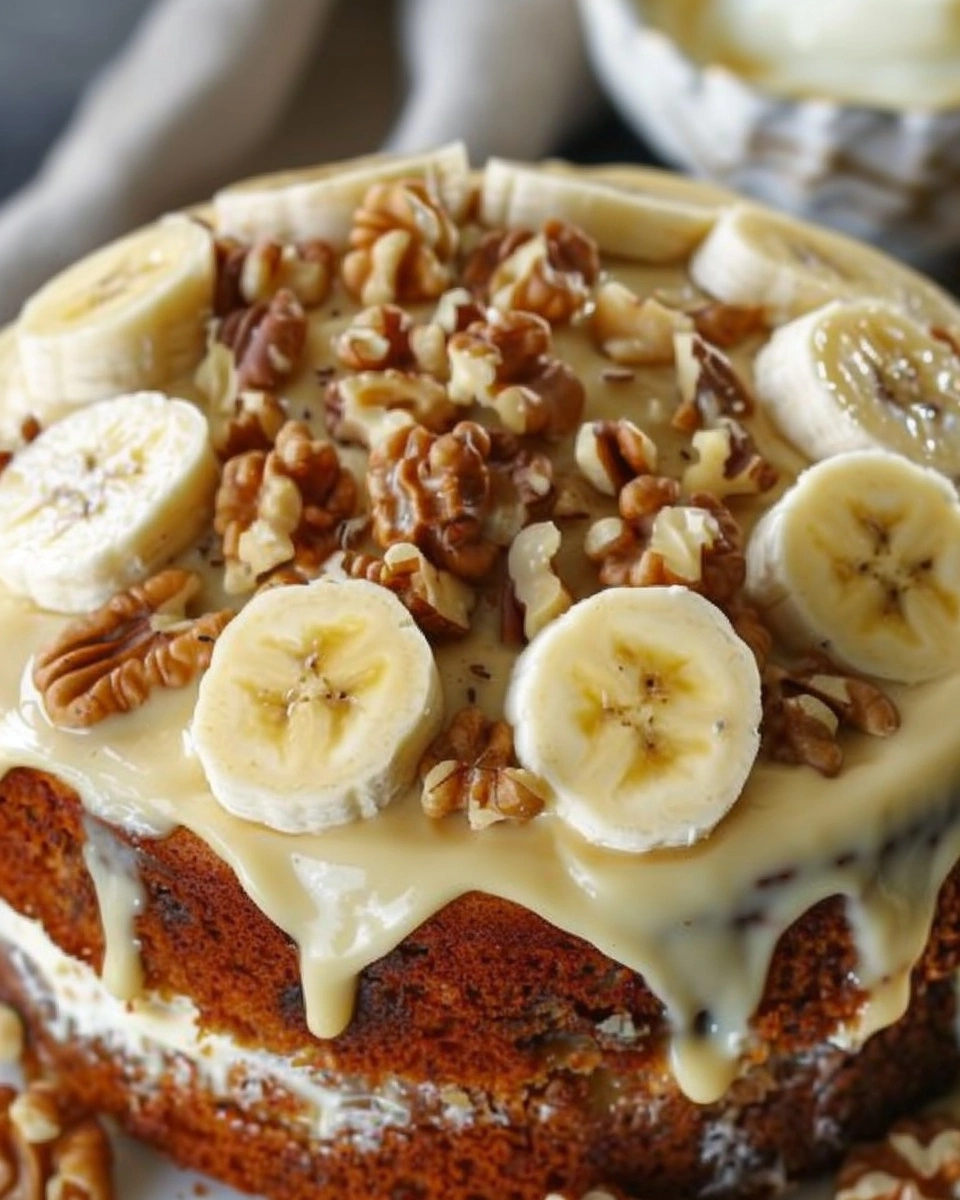 Luscious Vanilla Banana Walnut Cake Recipe - Recipe Image