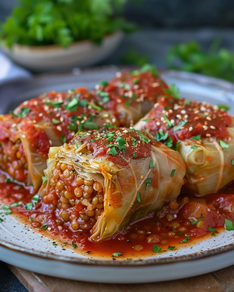 Lentil & Brown Rice Stuffed Cabbage Rolls Recipe - Recipe Image