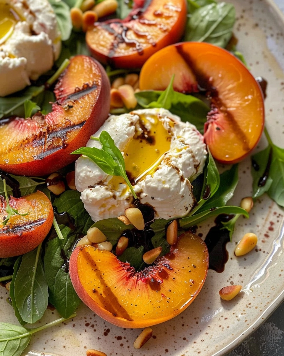 Smoky Grilled Peach Burrata Salad Recipe - Recipe Image