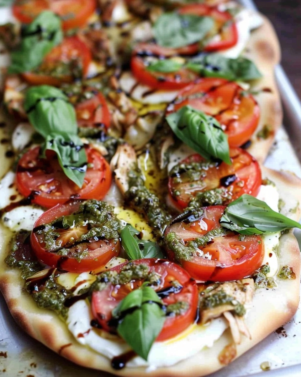 Pesto Chicken Caprese Flatbread Recipe - Recipe Image