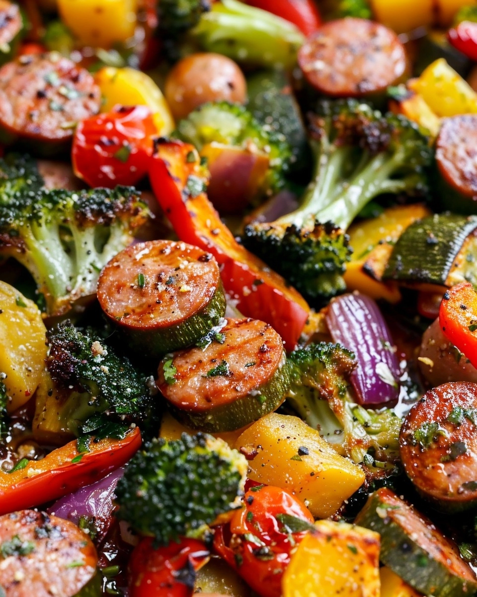 Flavor-Packed Sheet Pan Sausage and Veggies Recipe - Recipe Image