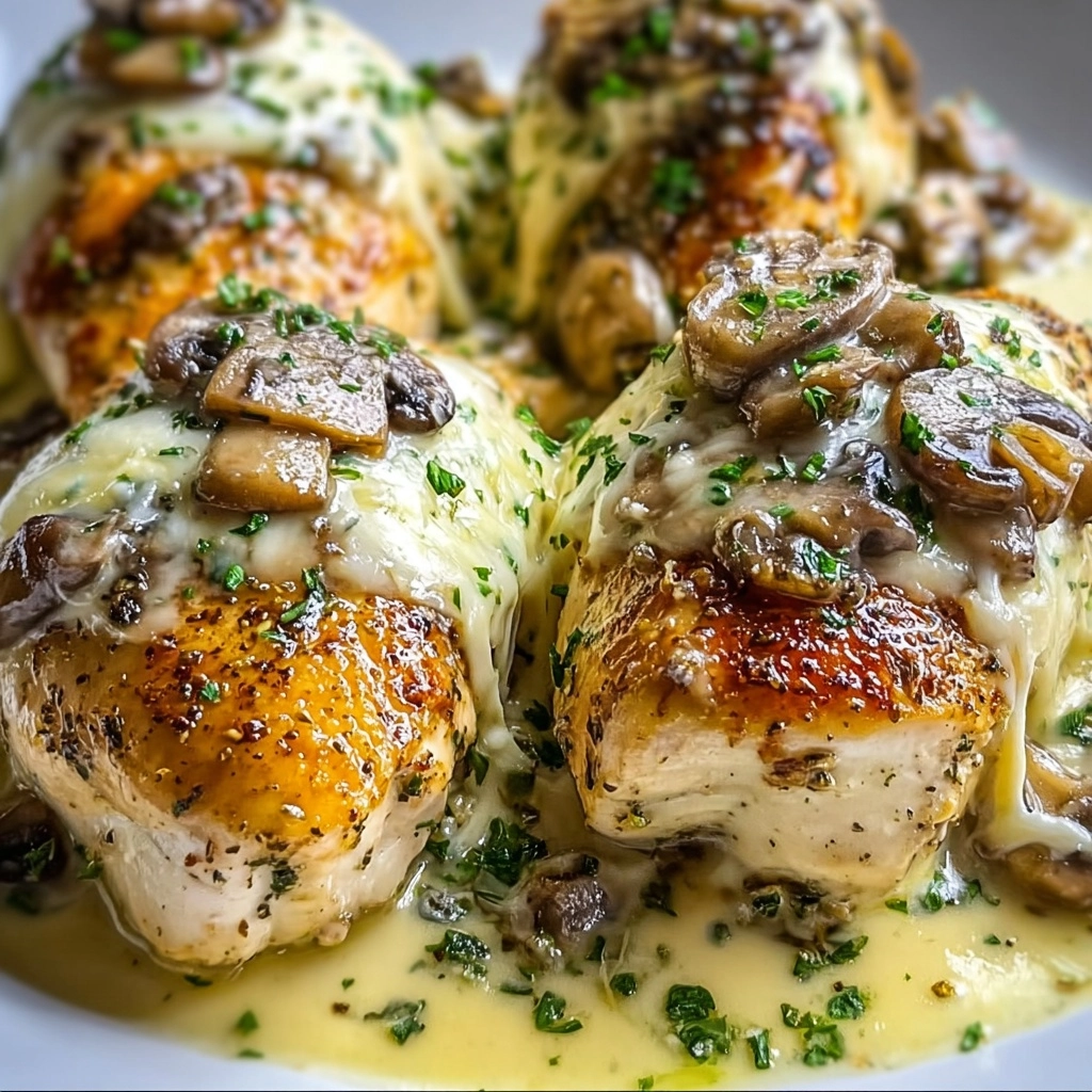 Cheesy Garlic Mushroom Chicken Recipe - Recipe Image