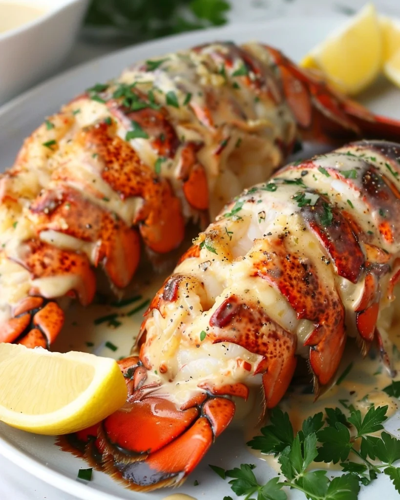 Broiled Lobster Tails in Creamy Garlic Butter Sauce Recipe