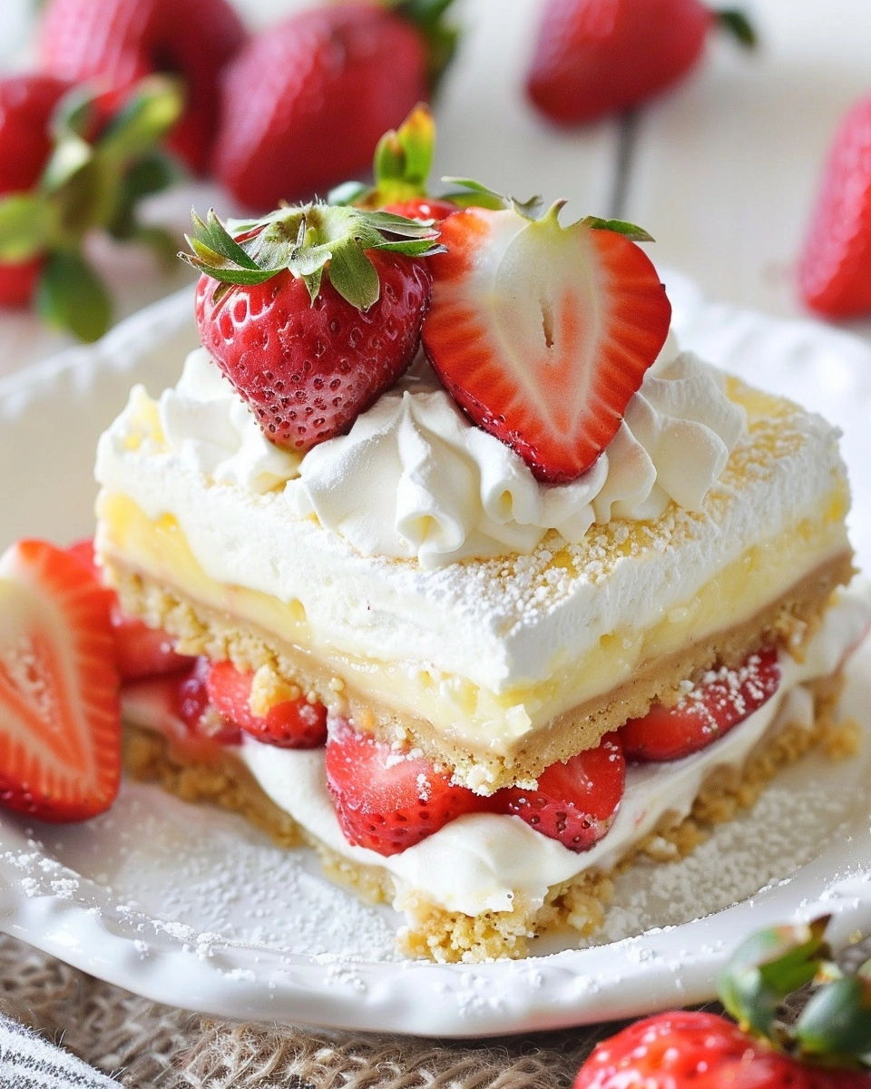 No-Bake Summer Strawberry Shortcake Breakfast Bars Recipe - Recipe Image
