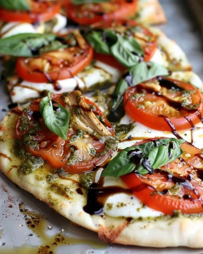 Pesto Chicken Caprese Flatbread Recipe