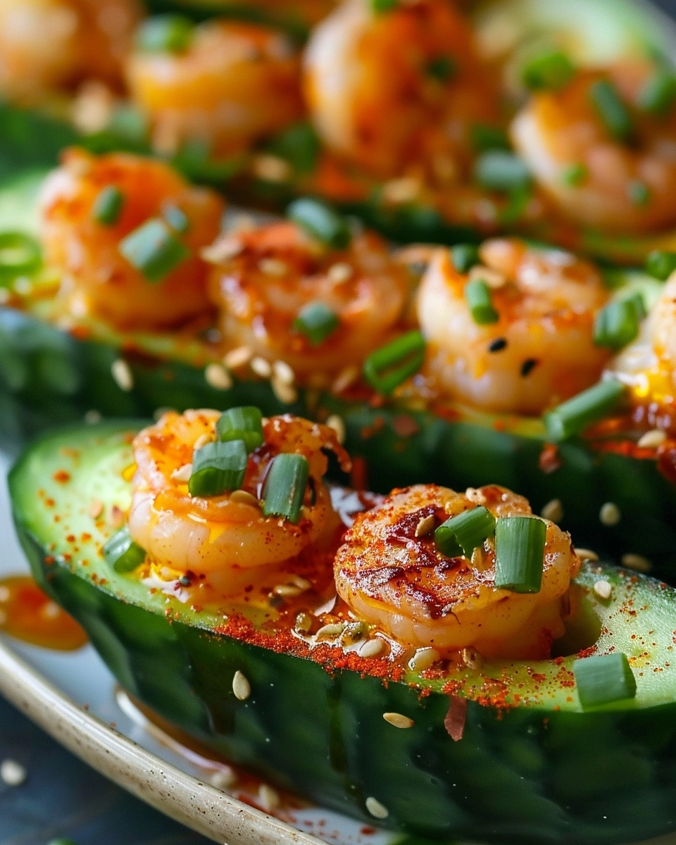 Spicy Shrimp Cucumber Sushi Boats Recipe - Recipe Image