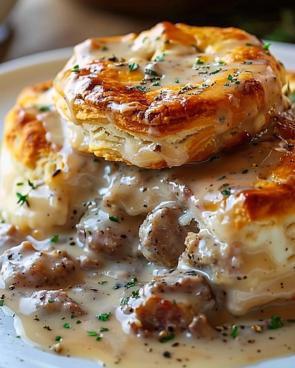 Sausage, Rich Gravy, and Biscuit Pie Recipe