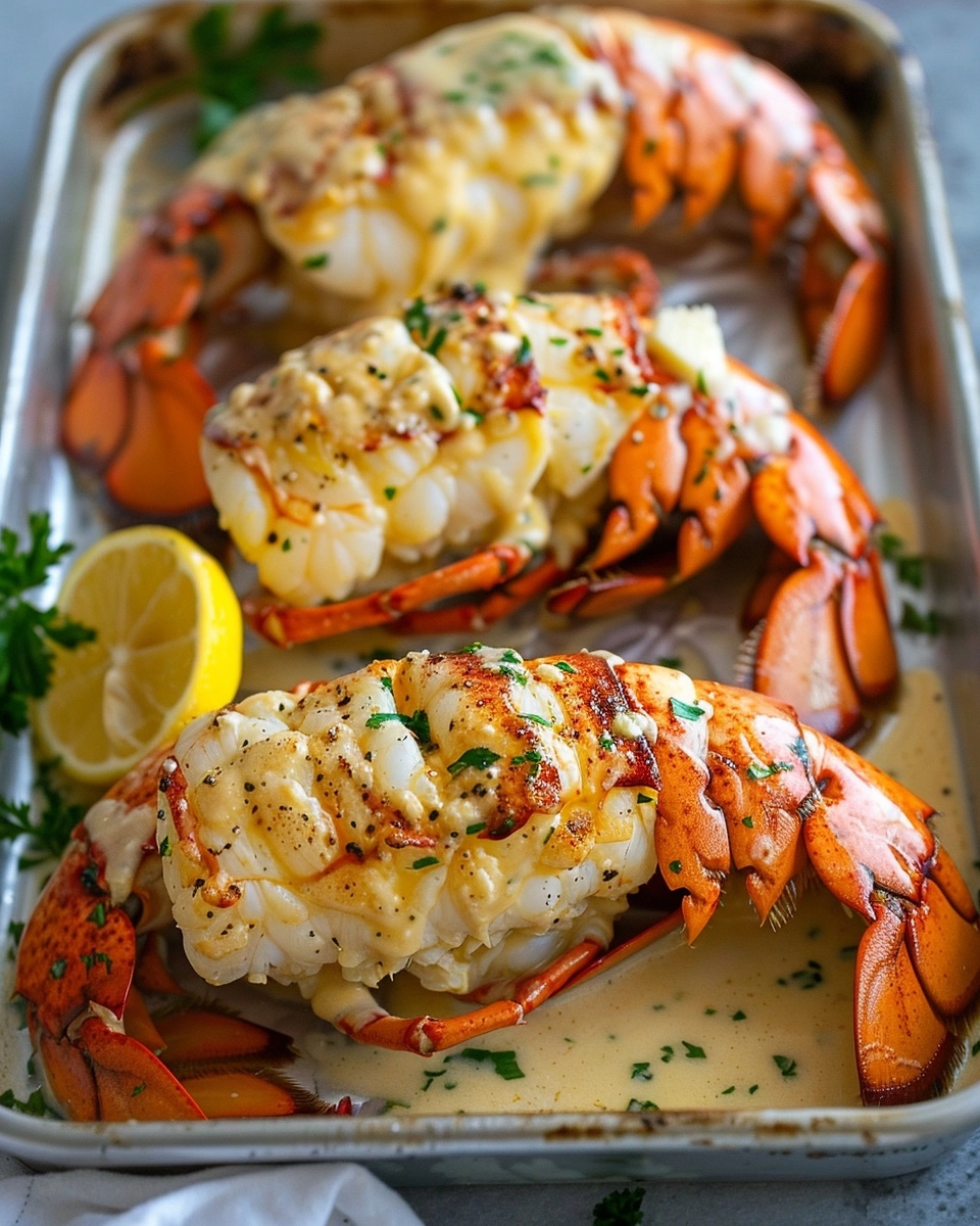 Broiled Lobster Tails in Creamy Garlic Butter Sauce Recipe - Recipe Image