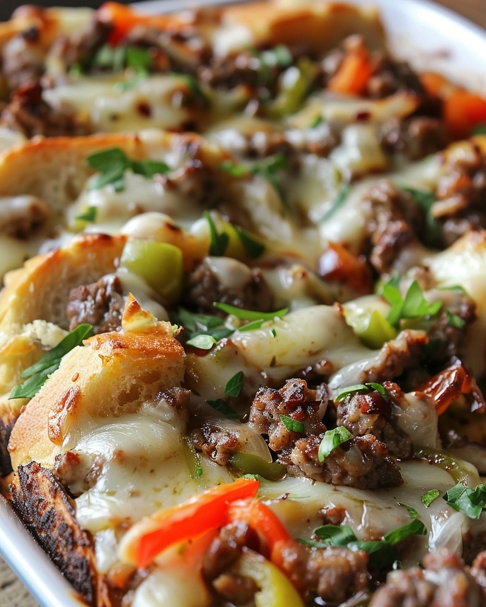 Philly Cheese Steak Grilled Cheese Casserole Recipe - Recipe Image