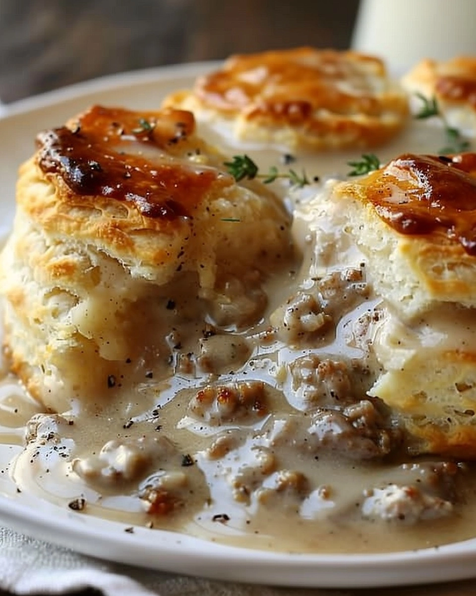 Sausage, Rich Gravy, and Biscuit Pie Recipe - Recipe Image