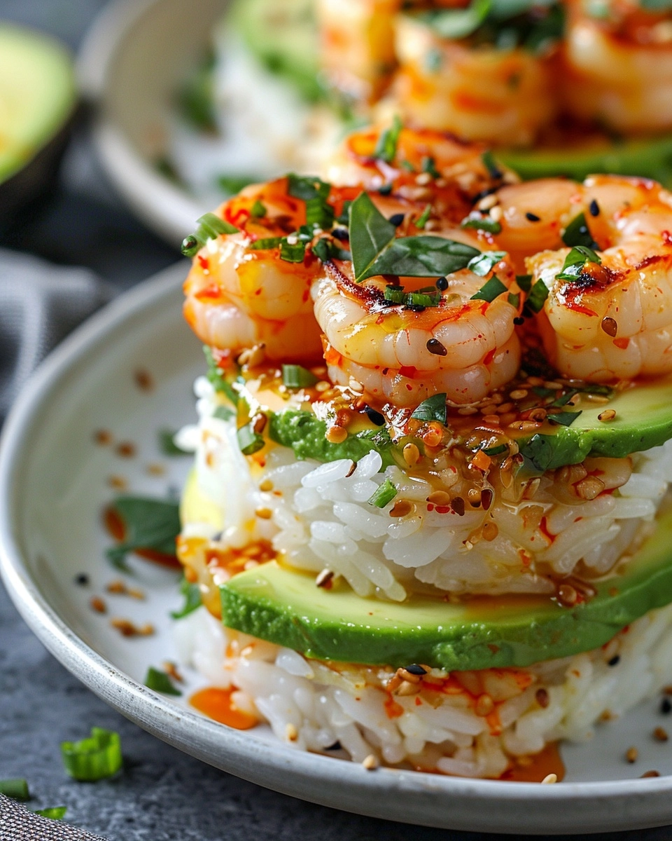 Spicy Shrimp Sushi Stacks Recipe - Recipe Image
