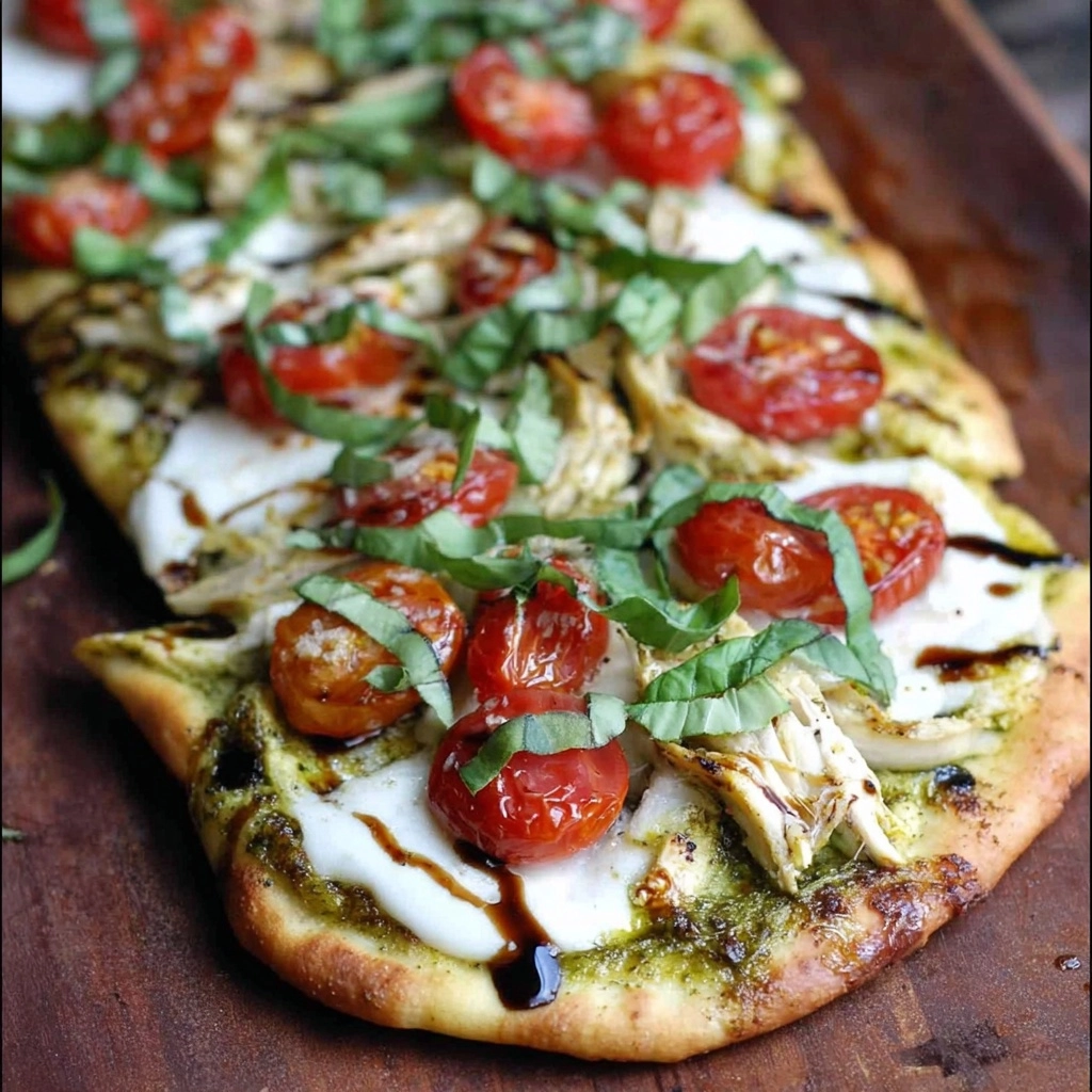 Pesto Chicken Caprese Flatbread Recipe - Recipe Image