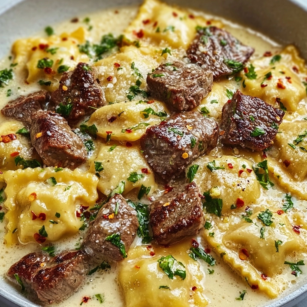 One-Skillet Garlic Butter Steak & Cheese Ravioli Recipe