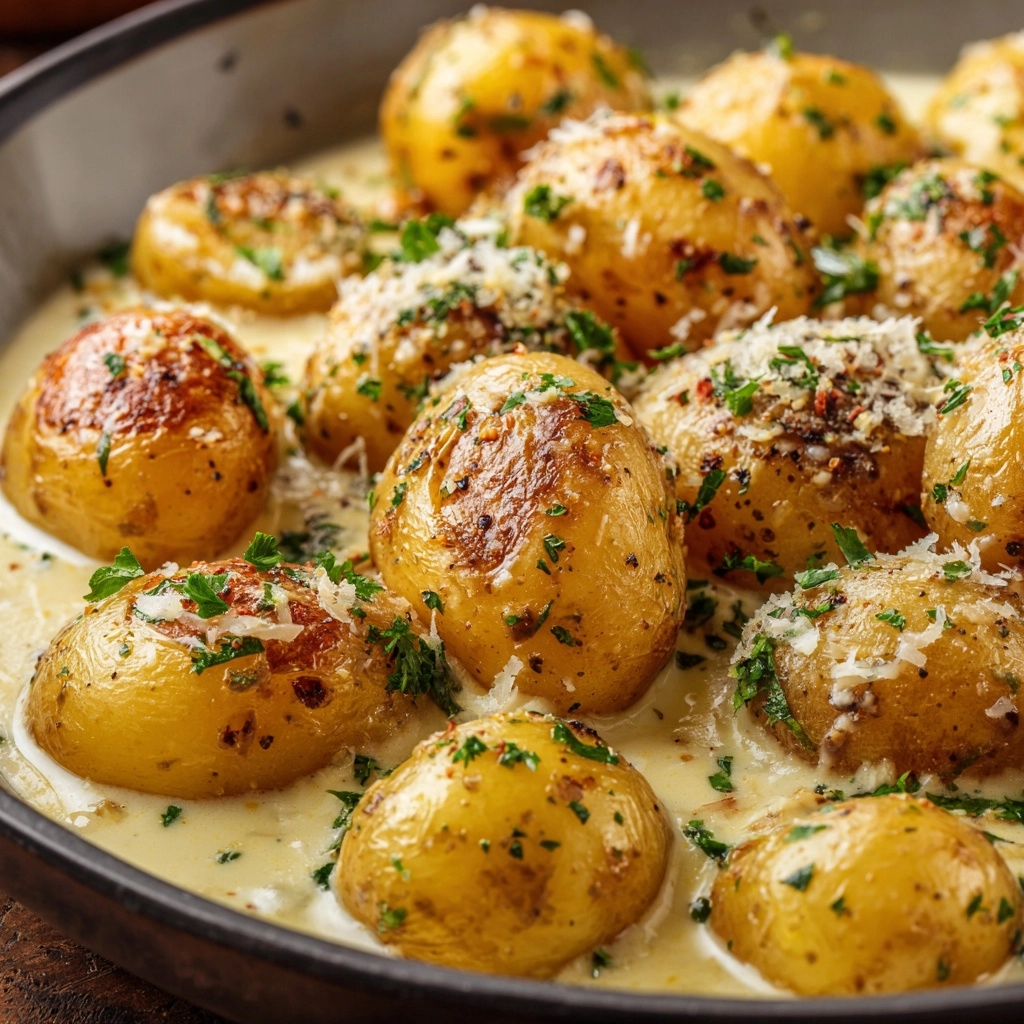 Creamy Garlic Sauce Baby Potatoes Recipe - Recipe Image