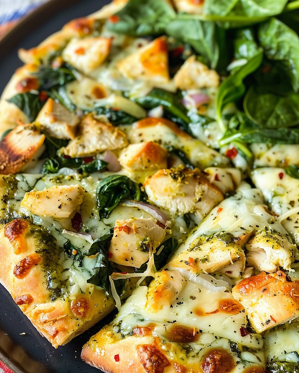 Yummy Chicken Pesto Pizza with Spinach Salad