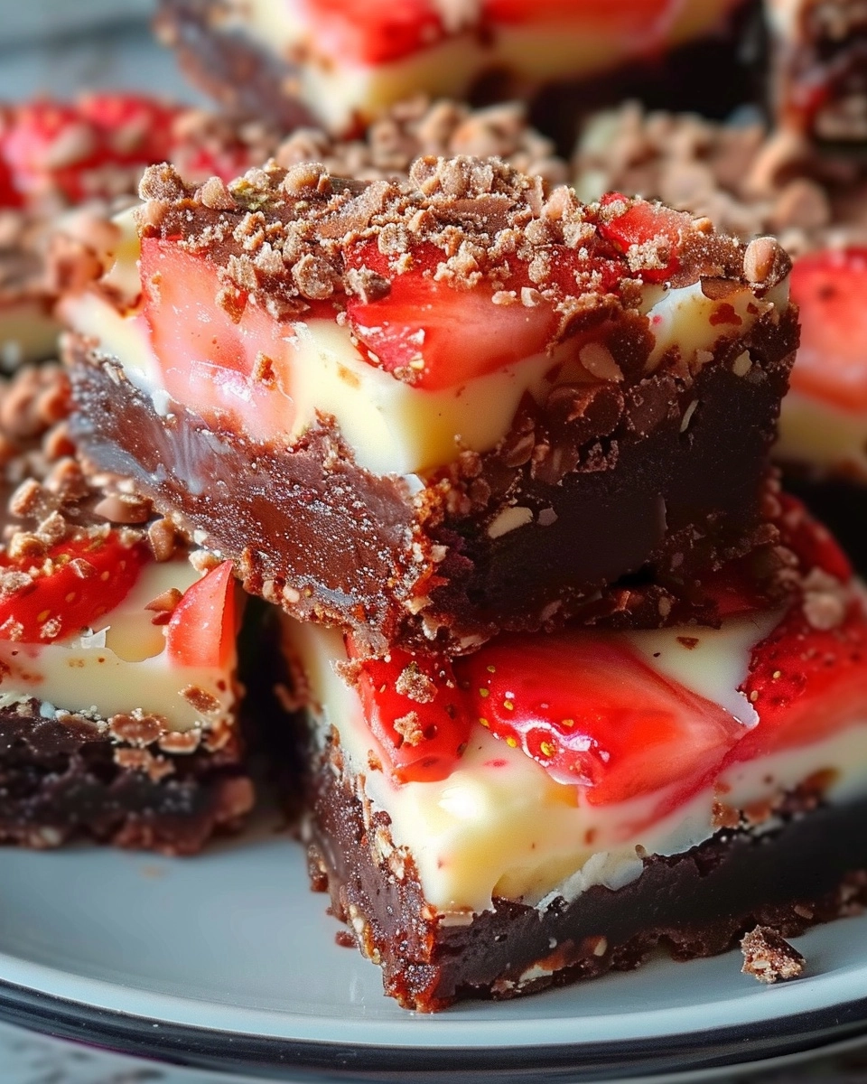 White Chocolate Strawberry Crunch Brownies Recipe - Recipe Image