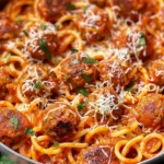Homemade One Pot Spaghettios and Meatballs Recipe