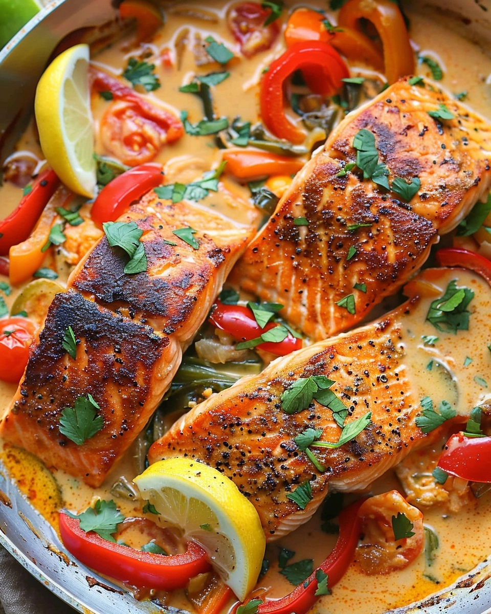 Coconut Curry Salmon with Peppers Recipe - Recipe Image