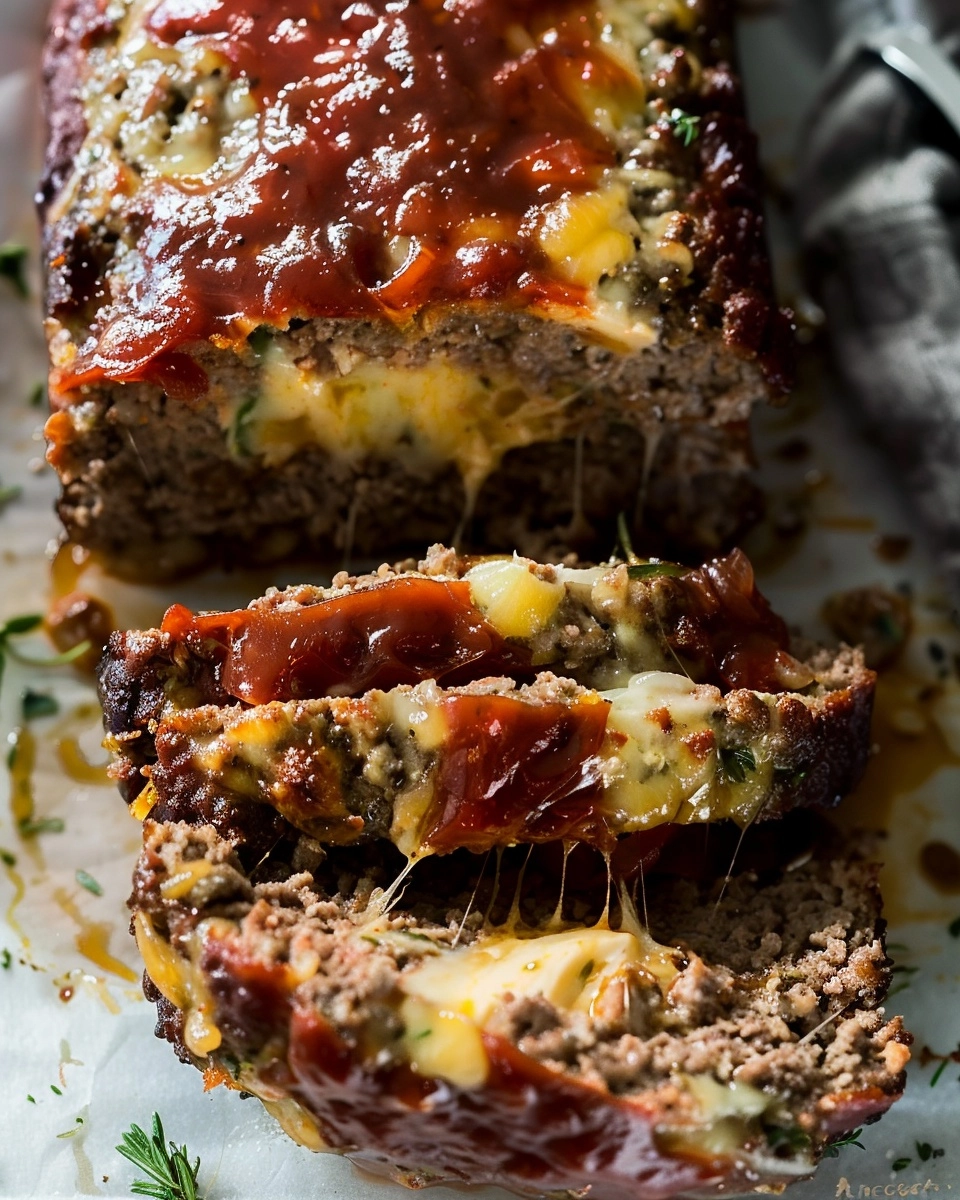 Cheddar Cheese Stuffed Meatloaf Recipe - Recipe Image