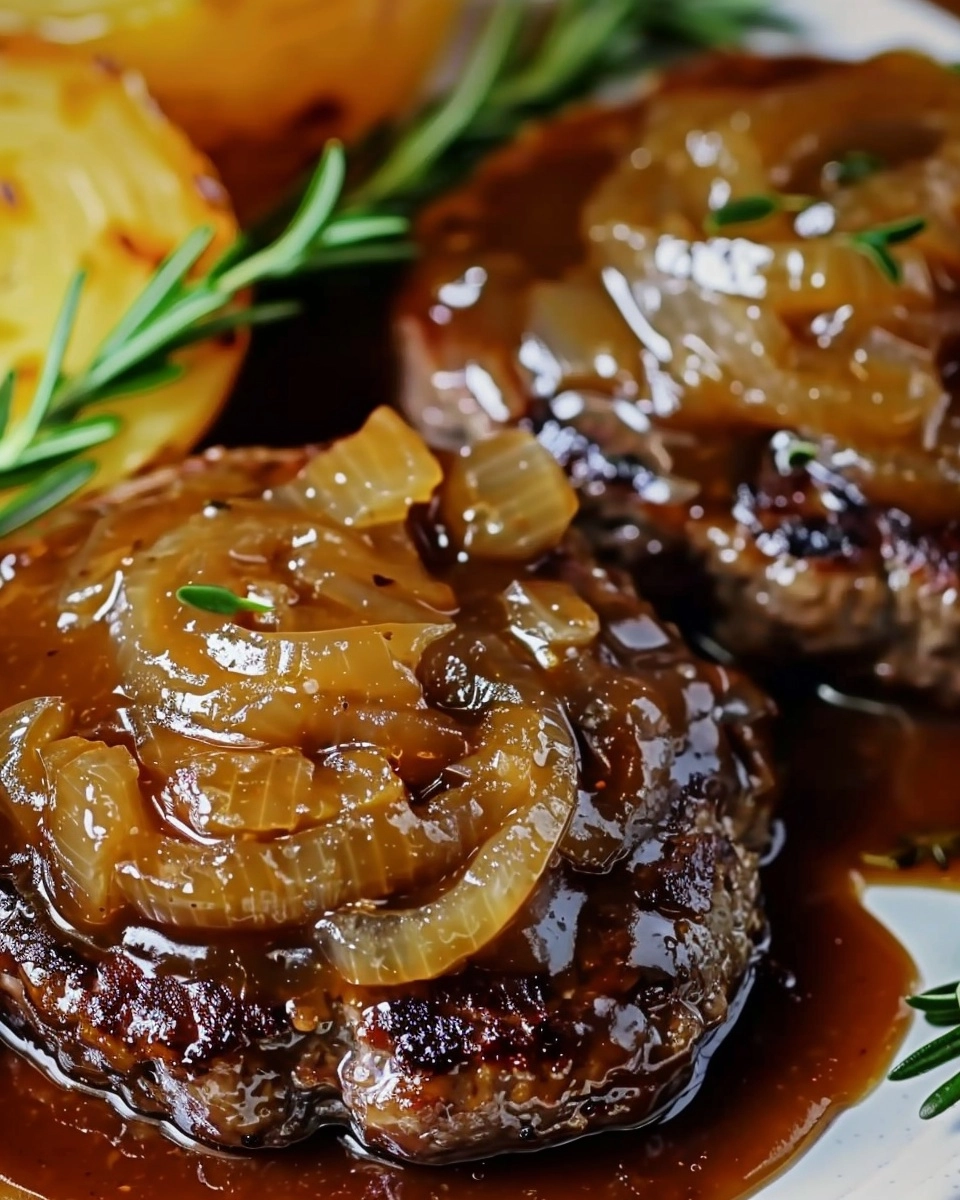Hamburger Steaks with Onion Gravy Recipe - Recipe Image