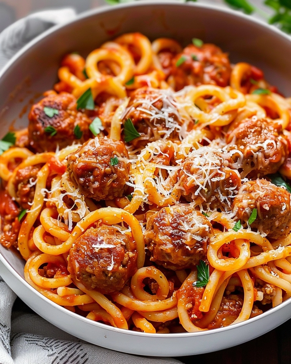 Homemade One Pot Spaghettios and Meatballs Recipe - Recipe Image